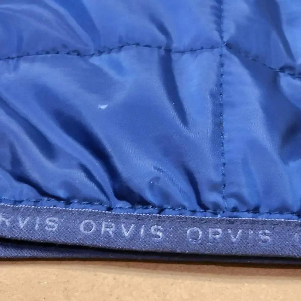 Orvis Jacket Mens Large Blue Quilted Fleece Full Zip Insulated Outdoor Hiking